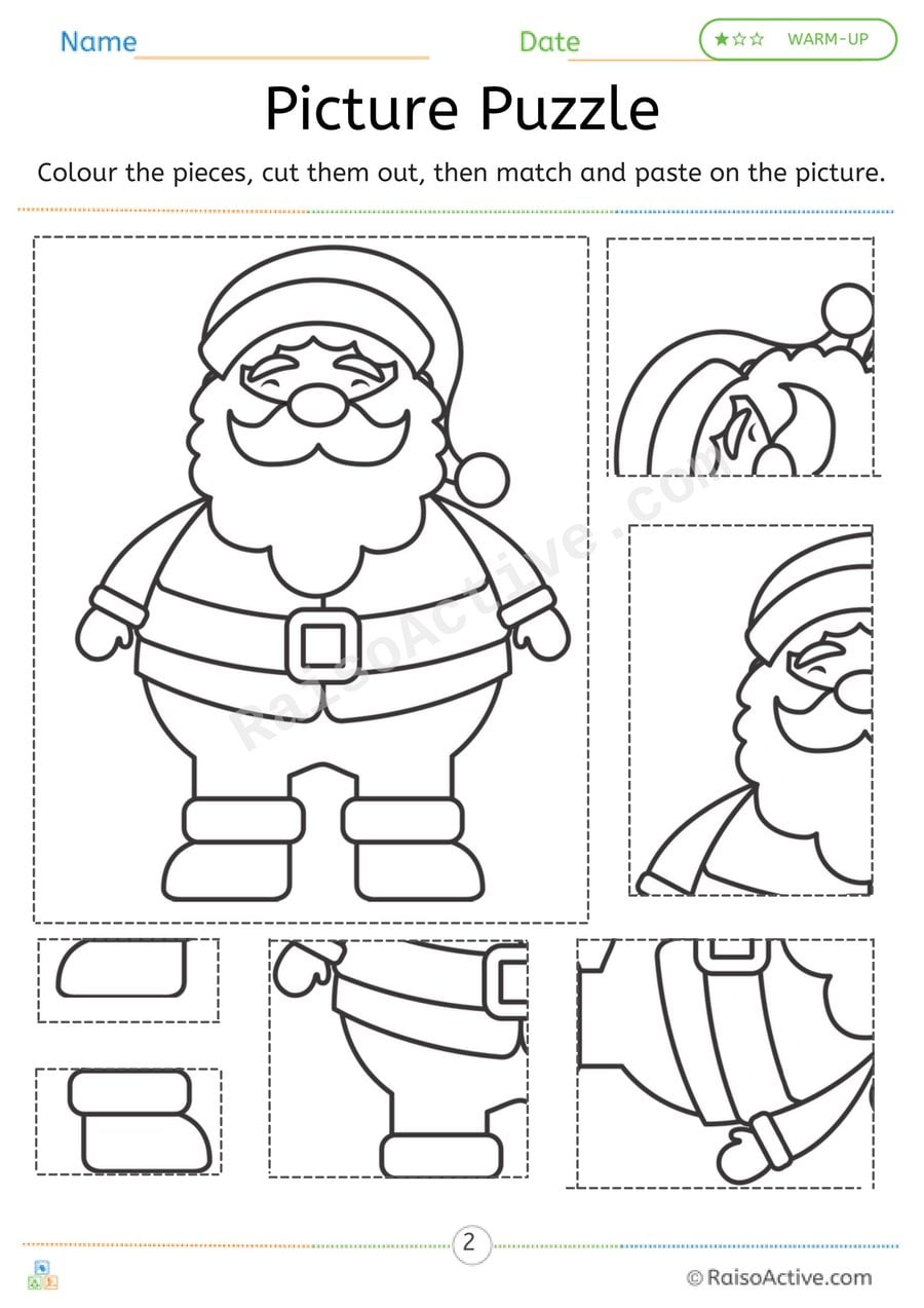 Santa Picture Puzzle Worksheet for Kids