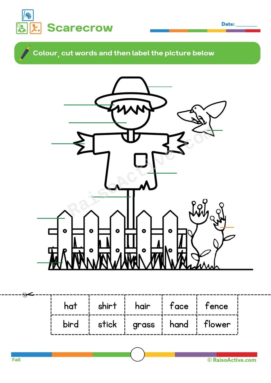 Scarecrow Labeling Worksheet for Preschoolers