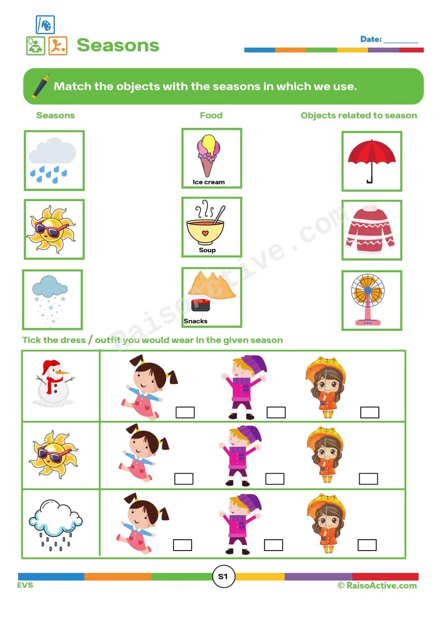 Seasons Matching Worksheet for Preschoolers