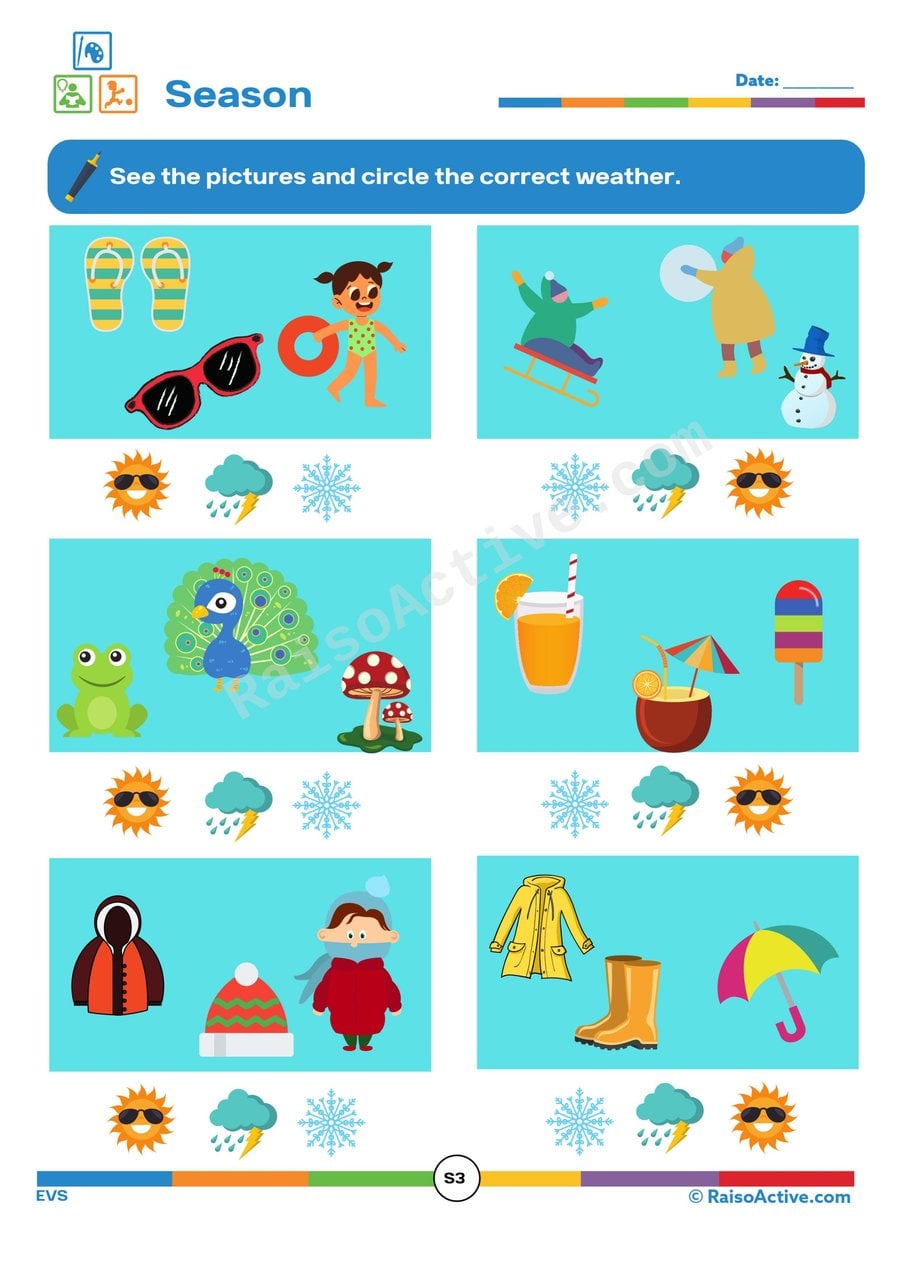 Seasons Worksheet: Circle the Correct Weather!