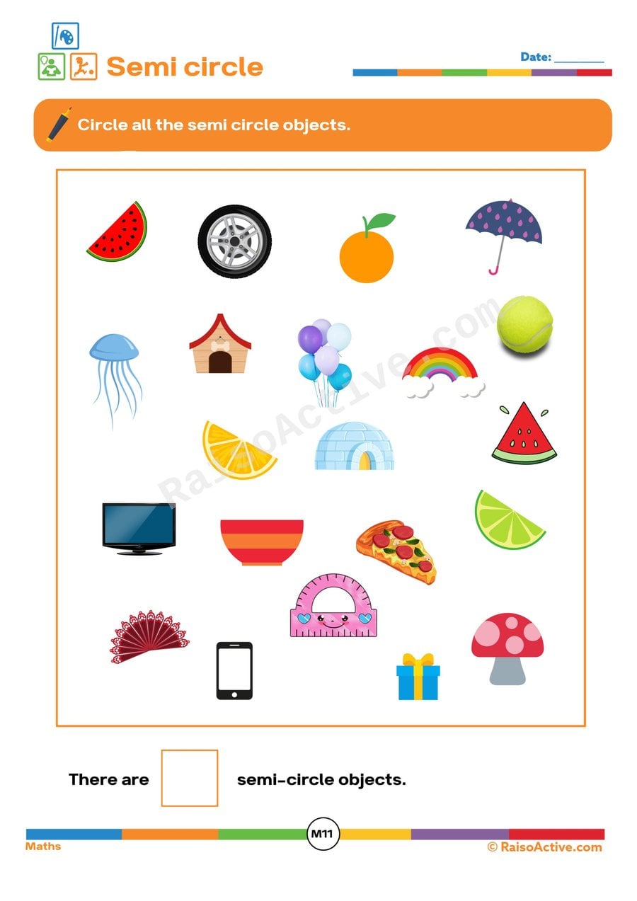 Semi-Circle Shapes Worksheet for Kids