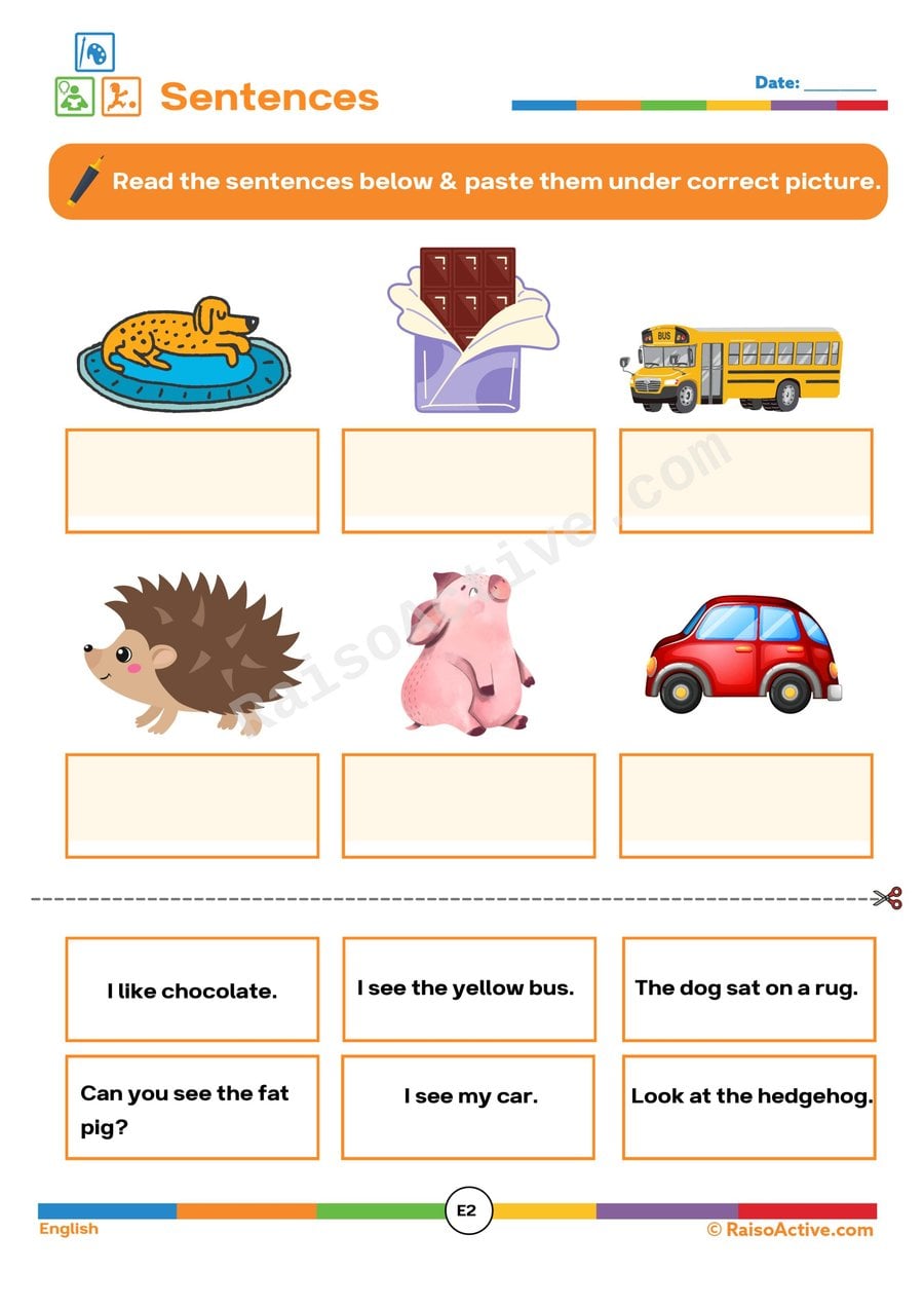 Sentence Matching Worksheet for Early Readers
