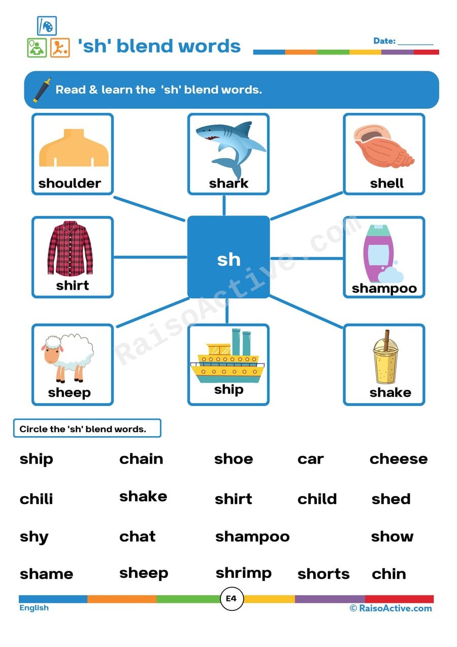 Sh Blend Words Worksheet: Read, Learn, and Circle!
