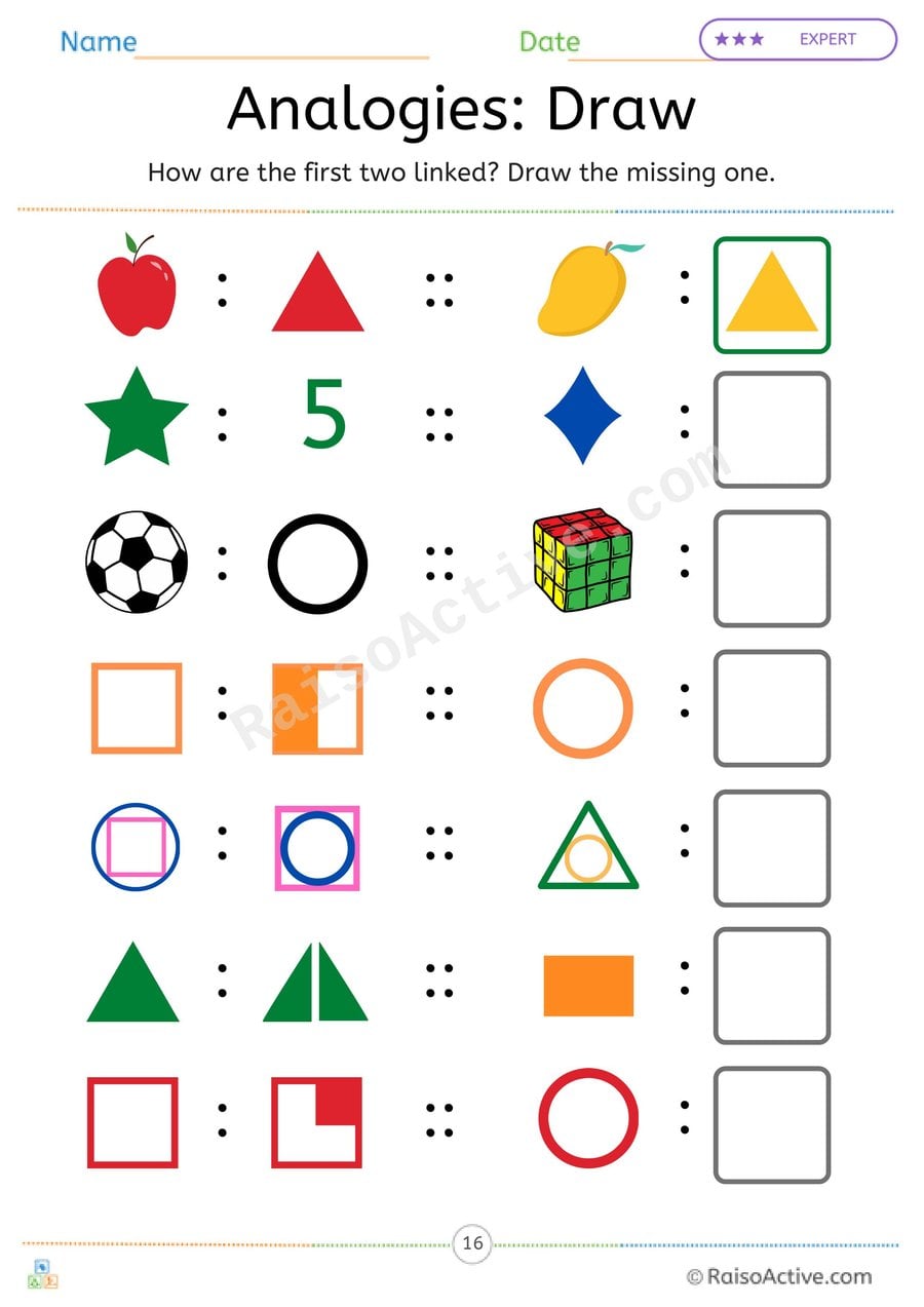 Shape Analogies Worksheet: Draw the Missing Picture