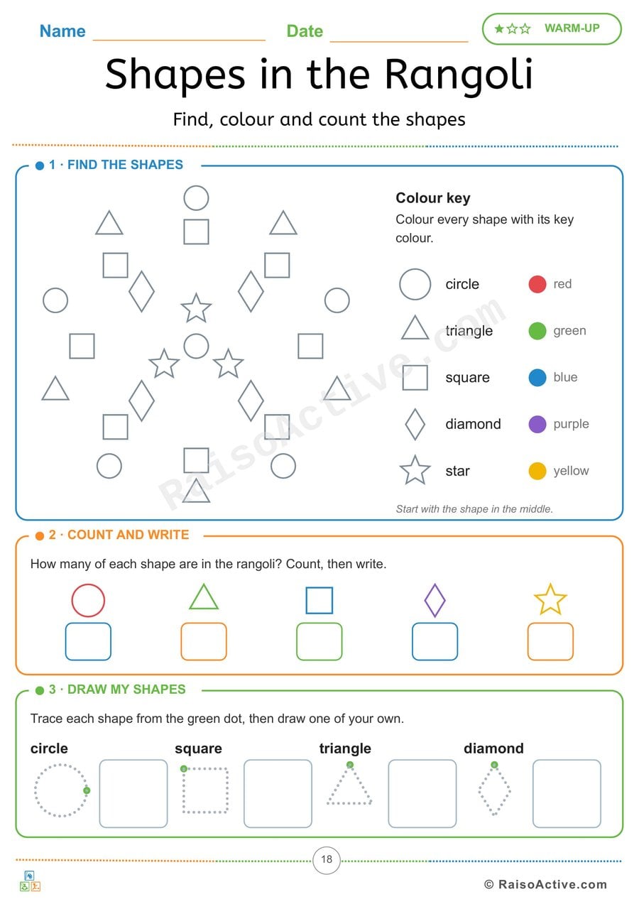 Shapes in the Rangoli: Find, Colour, Count and Trace