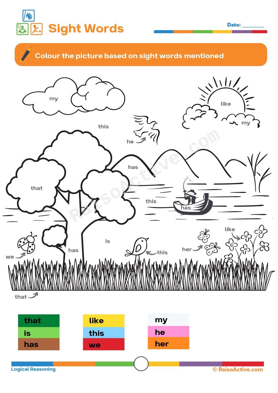 Sight Word Coloring Worksheet for Preschoolers