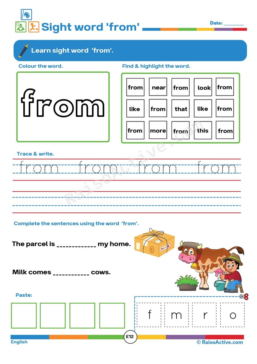 Sight Word 'From' Worksheet: Trace, Find, and Write!