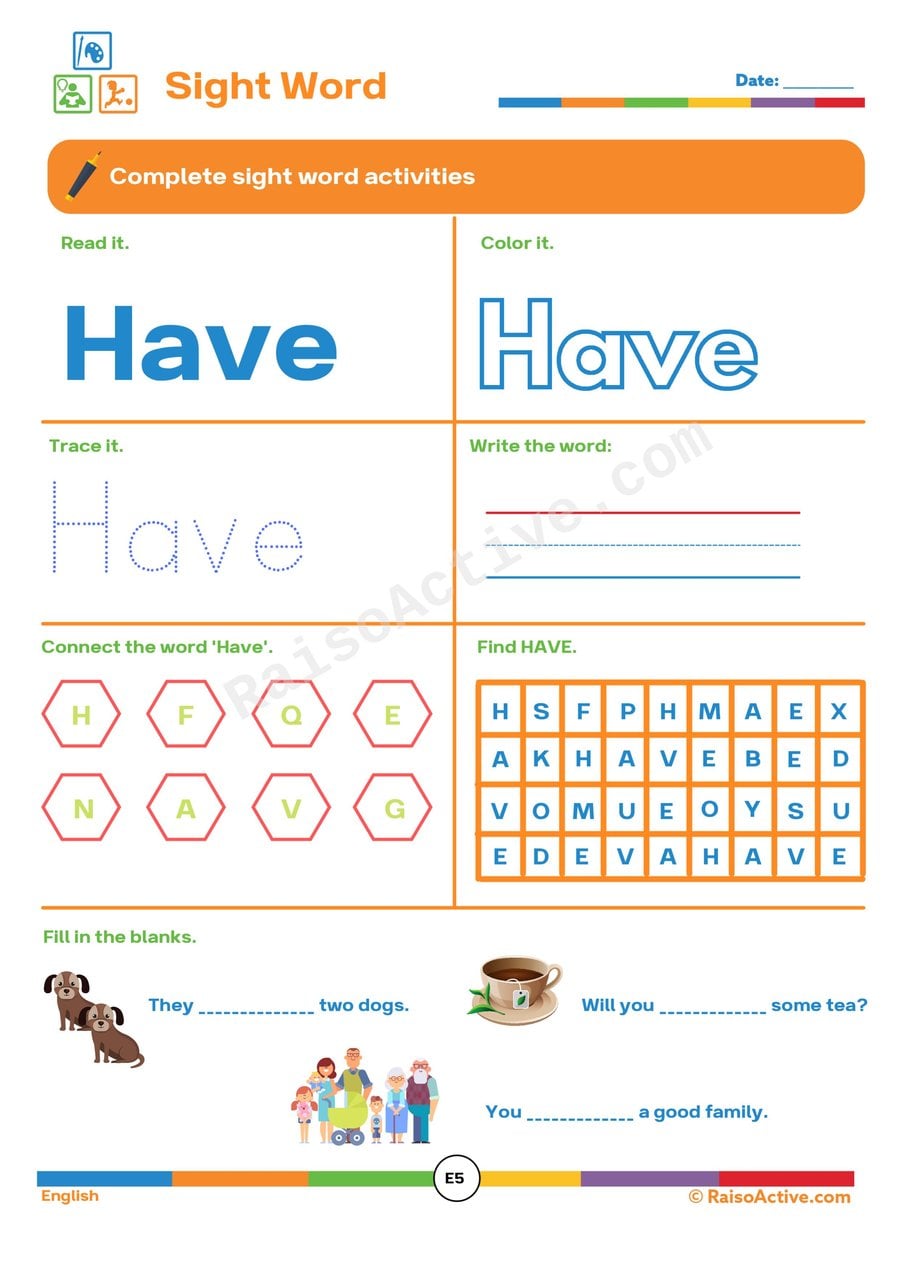 Sight Word 'Have' Worksheet for Preschoolers