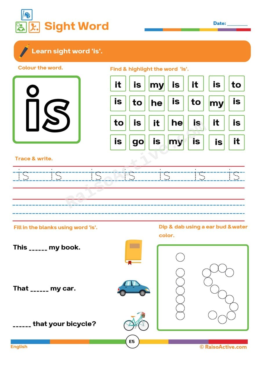 Sight Word 'is' Worksheet: Trace, Find, and Write!