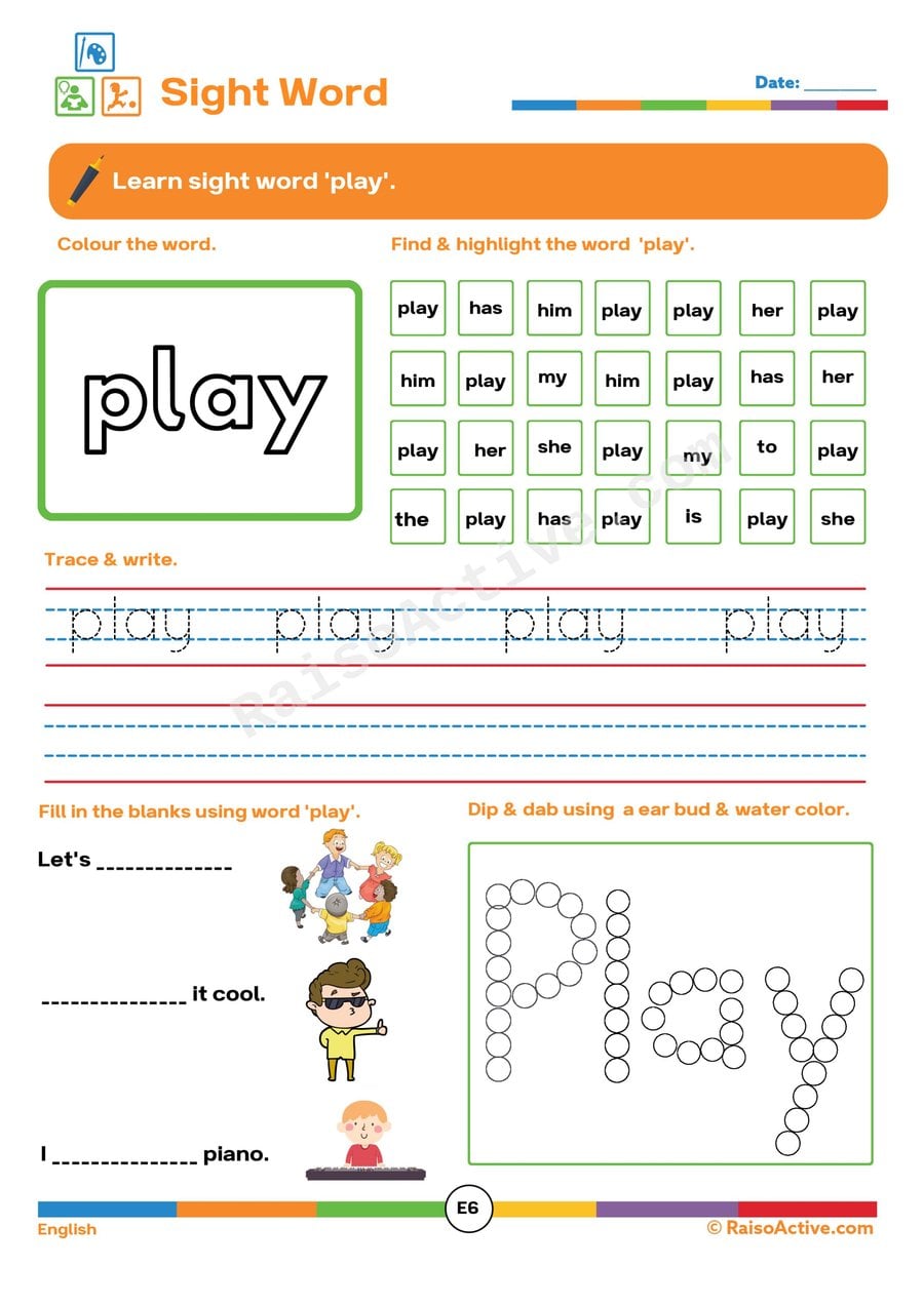 Sight Word 'Play' Worksheet: Trace, Find, and Write!