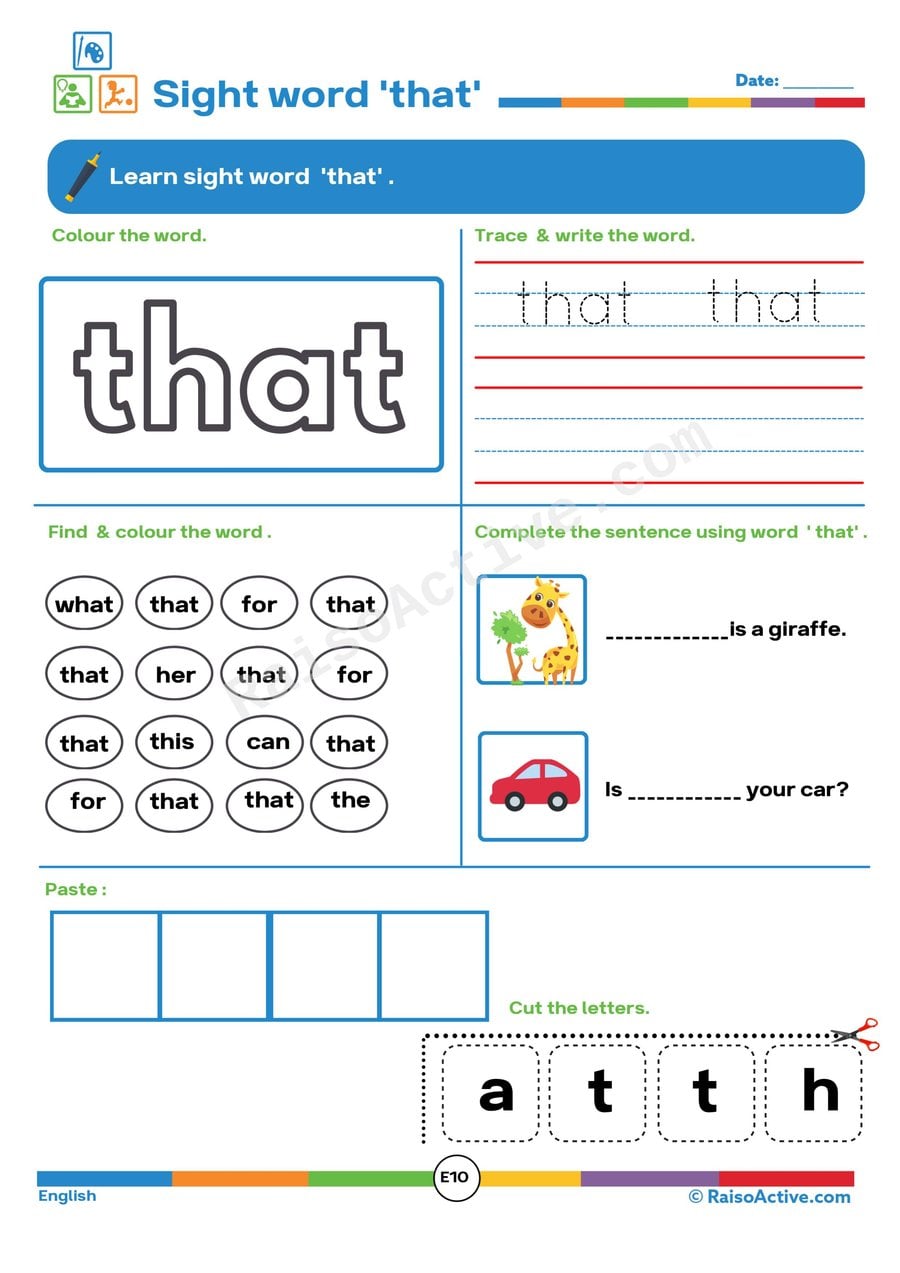 Sight Word 'That' Worksheet: Trace, Find, and Write!
