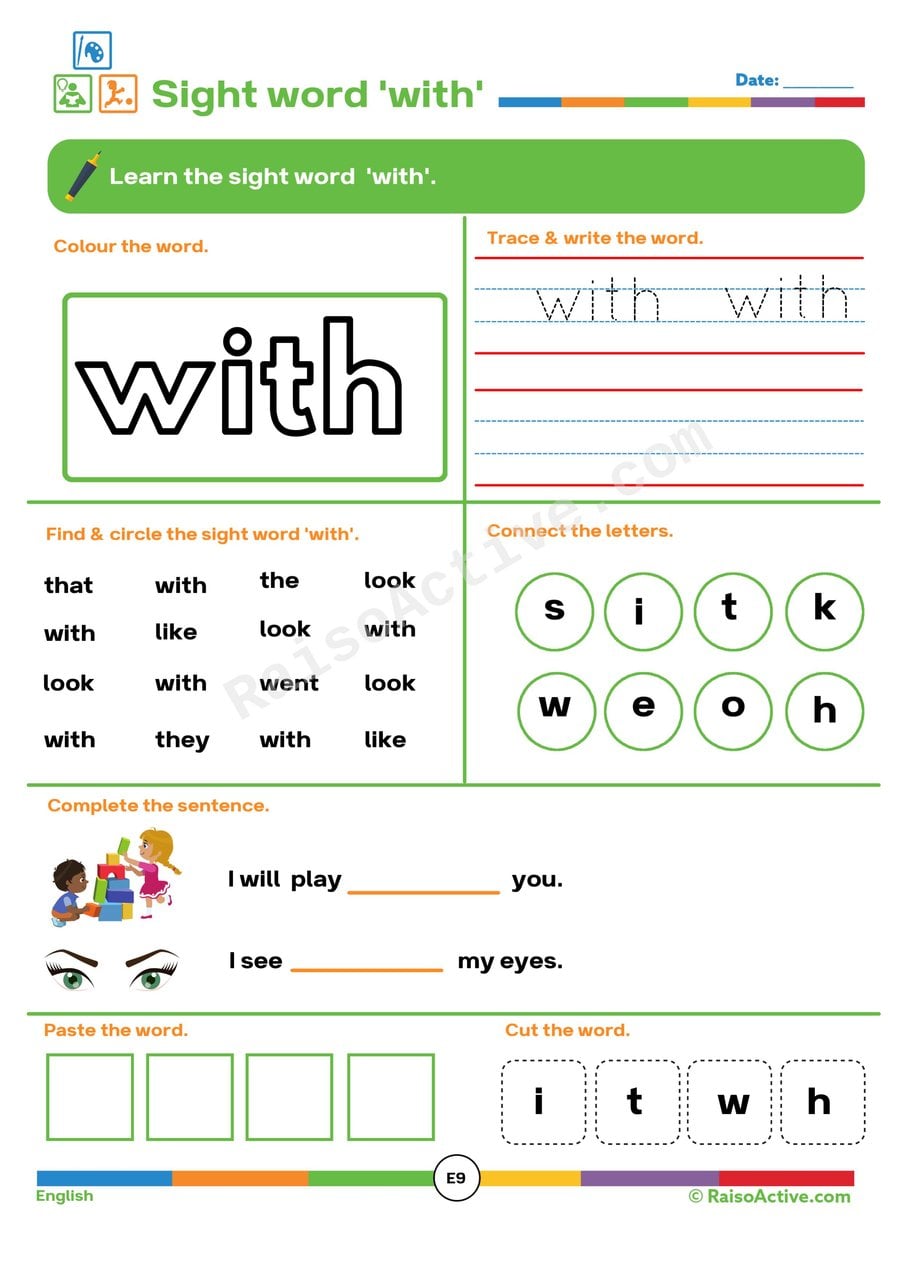 Sight Word 'With' Worksheet: Trace, Write, and Find!