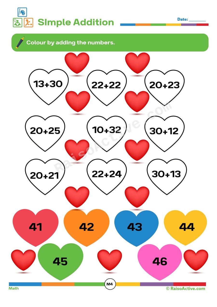Simple Addition Worksheet: Color by Sums!