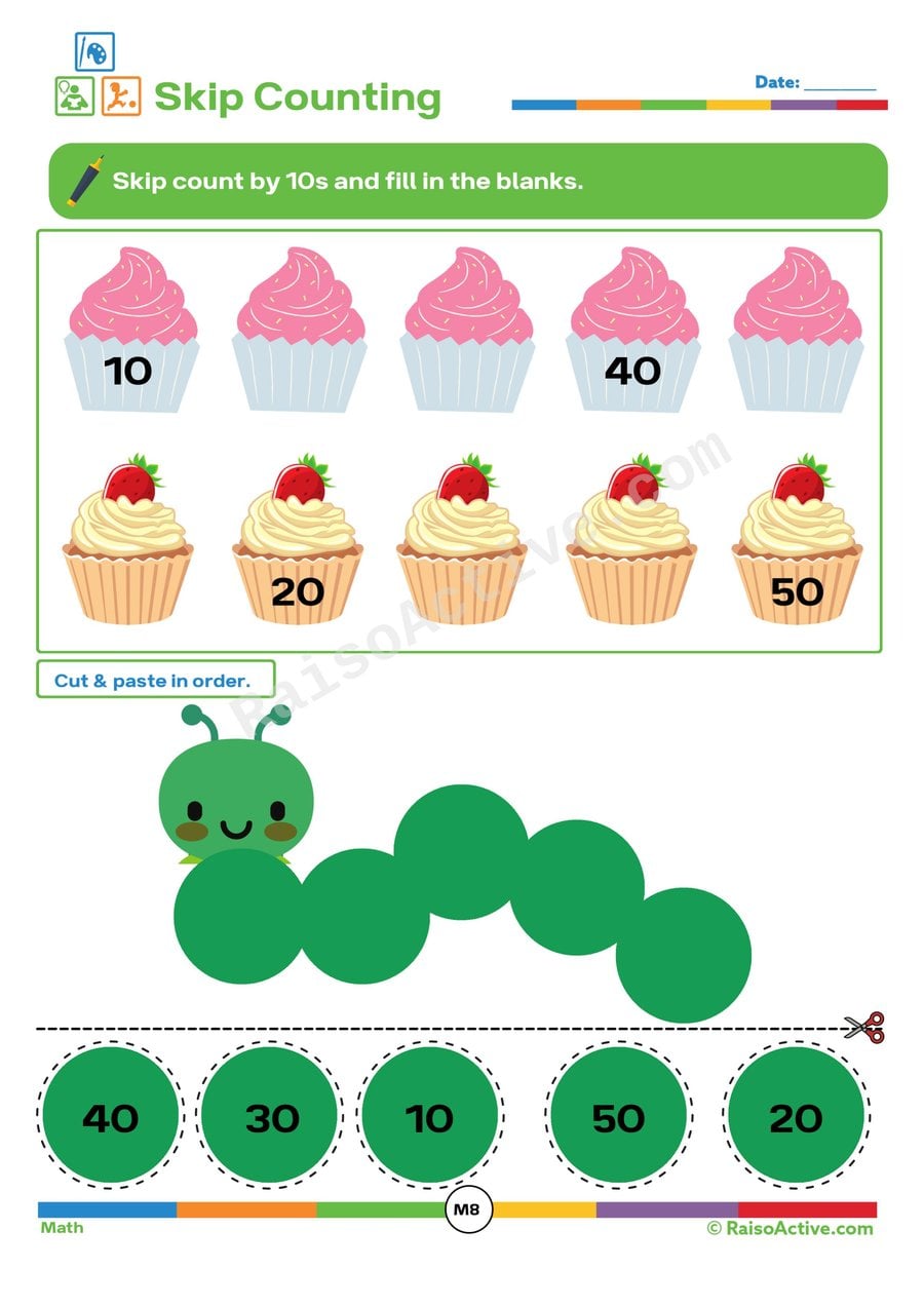 Skip Counting Cupcake Worksheet: Count by 10s!