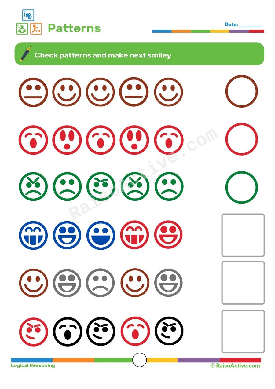 Smiley Face Patterns Worksheet for Preschoolers