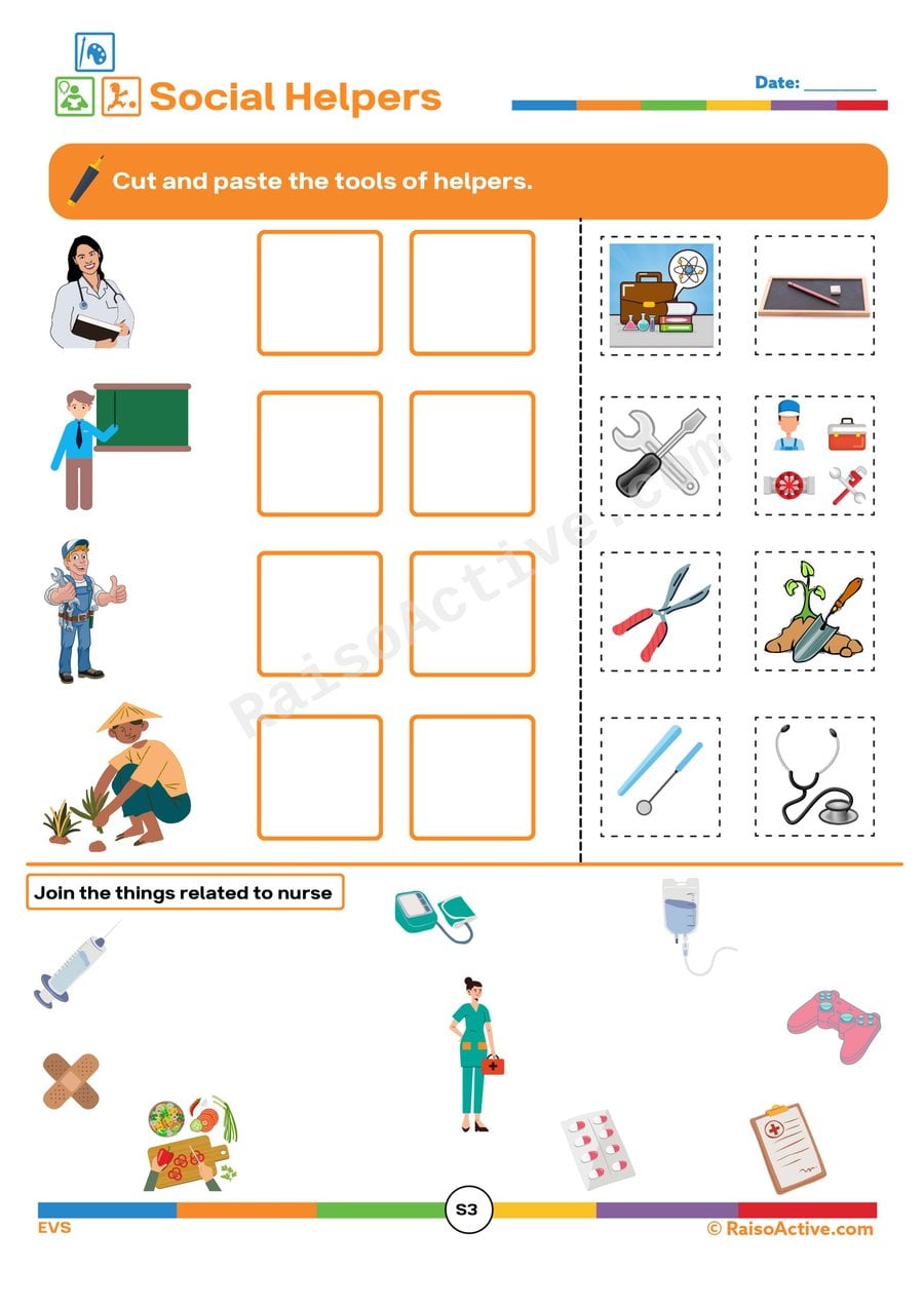 Social Helpers Tools Worksheet for Kids