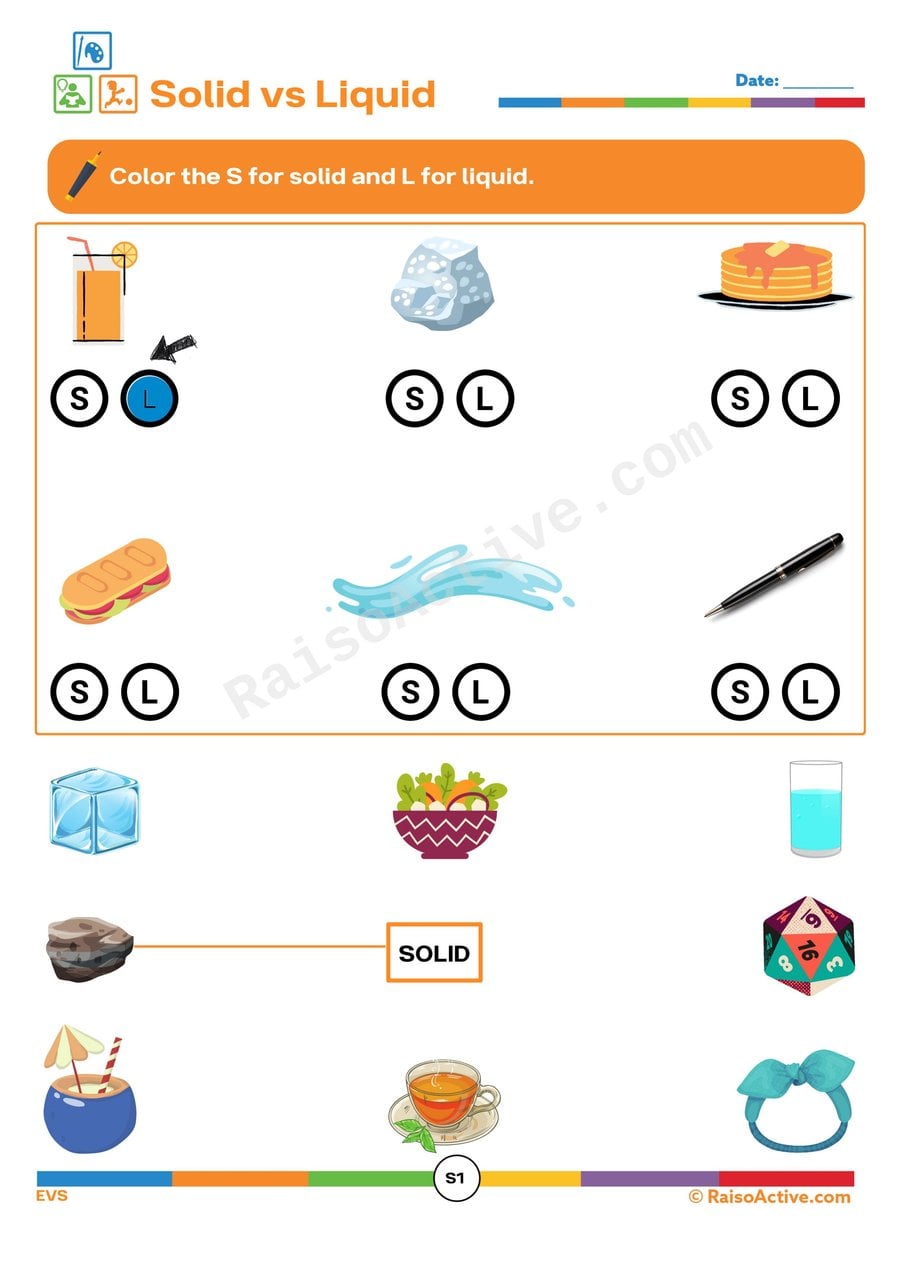 Solid vs. Liquid Worksheet: Color and Learn!
