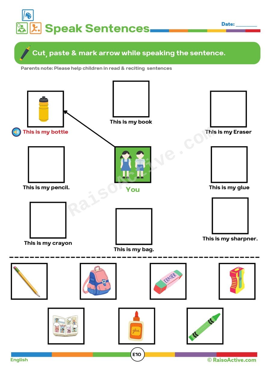 Speak Sentences Worksheet: Cut, Paste, and Match!
