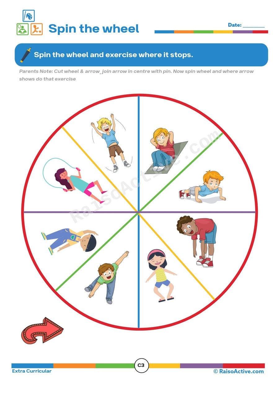 Spin the Wheel Exercise Worksheet for Kids