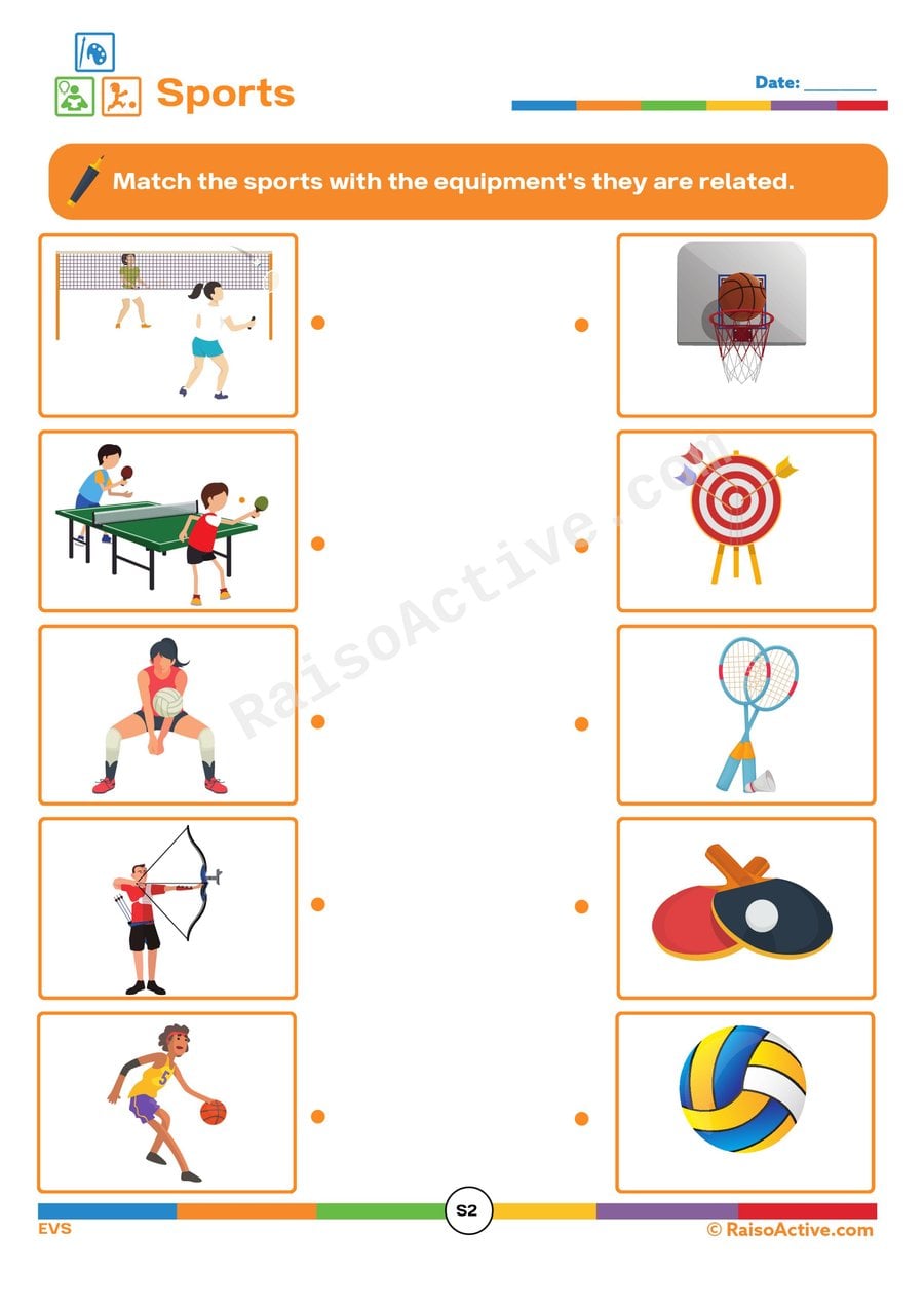 Sports Equipment Match: A Fun Worksheet for Kids!