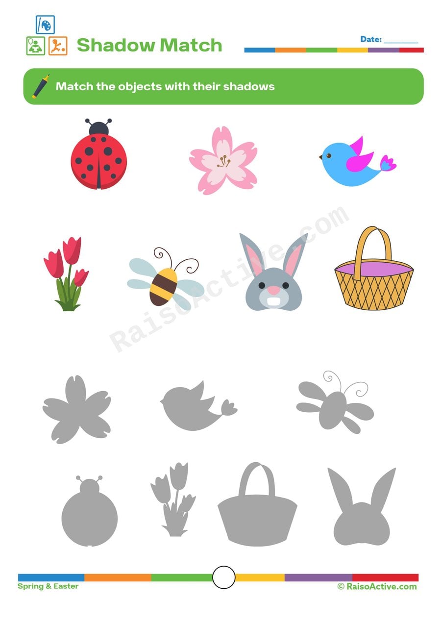 Spring Shadow Match Worksheet for Preschoolers