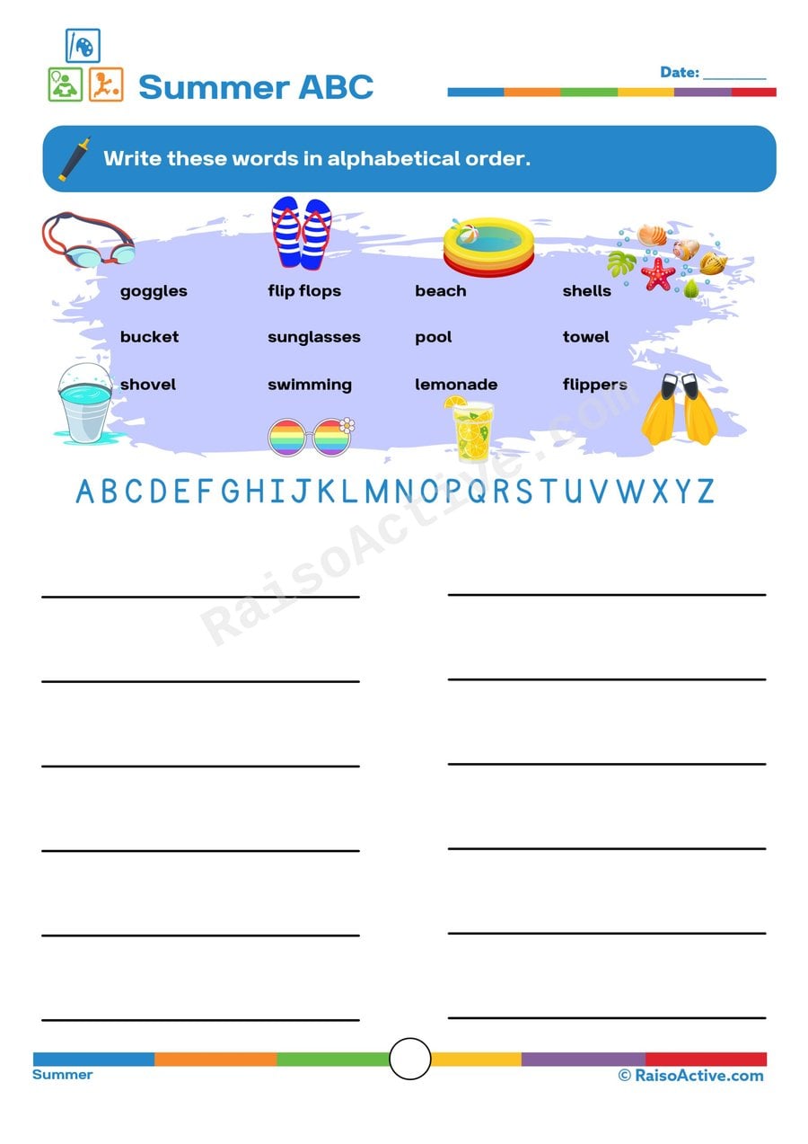 Summer ABC Worksheet: Alphabetical Order Fun!