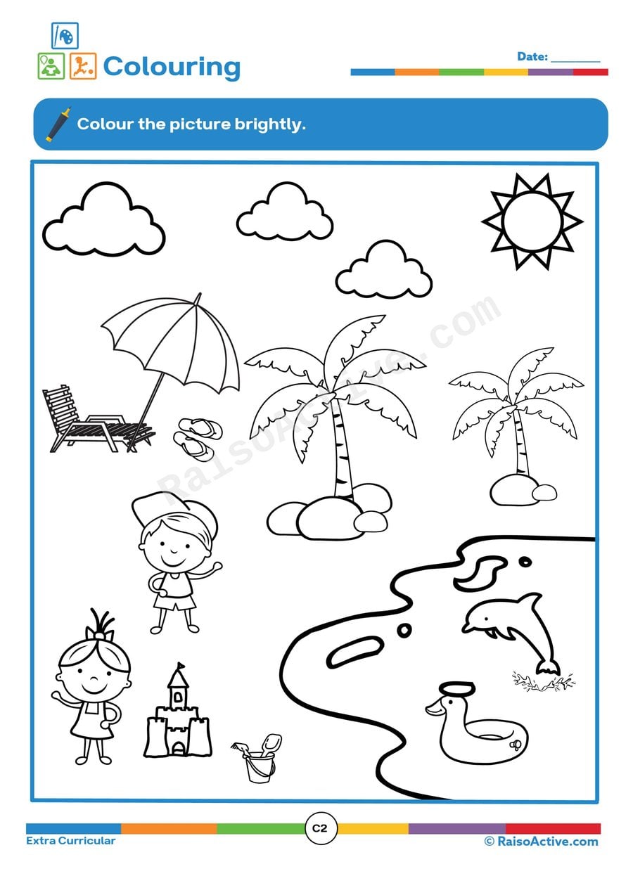 Summer Coloring Worksheet: Color the Beach Scene!