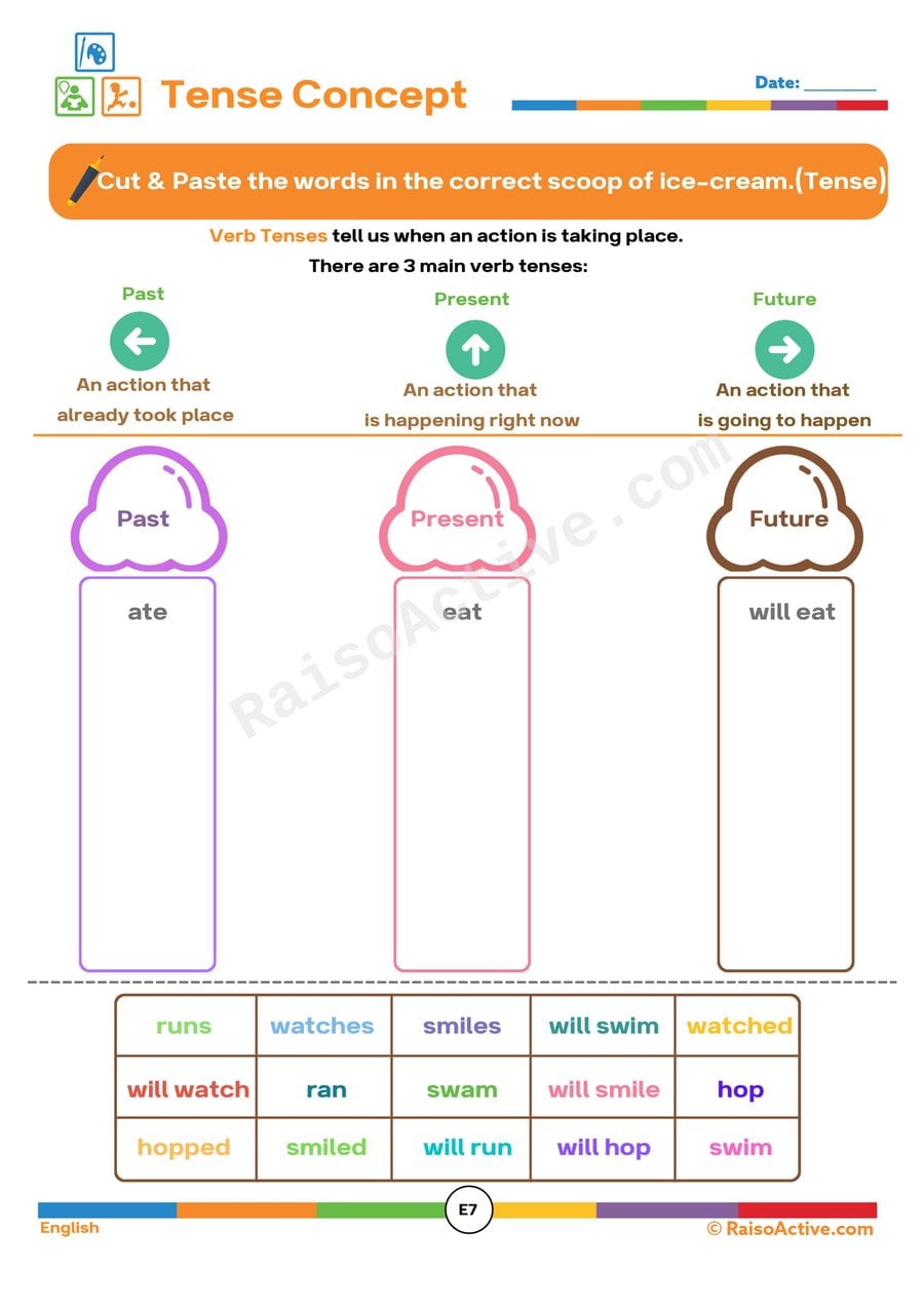 Tense Time! Cut and Paste the Verbs Worksheet