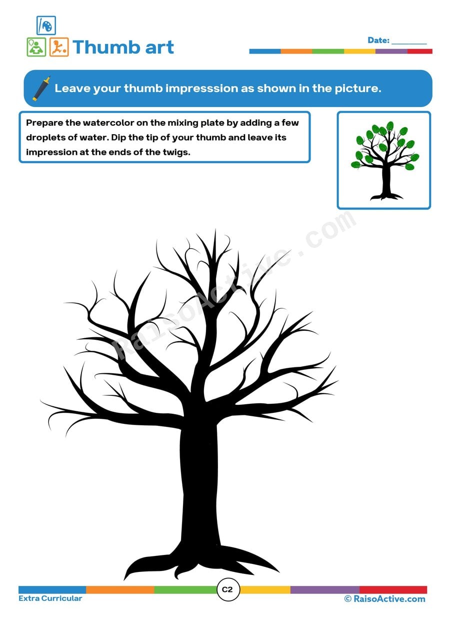 Thumb Art Tree Worksheet for Preschoolers