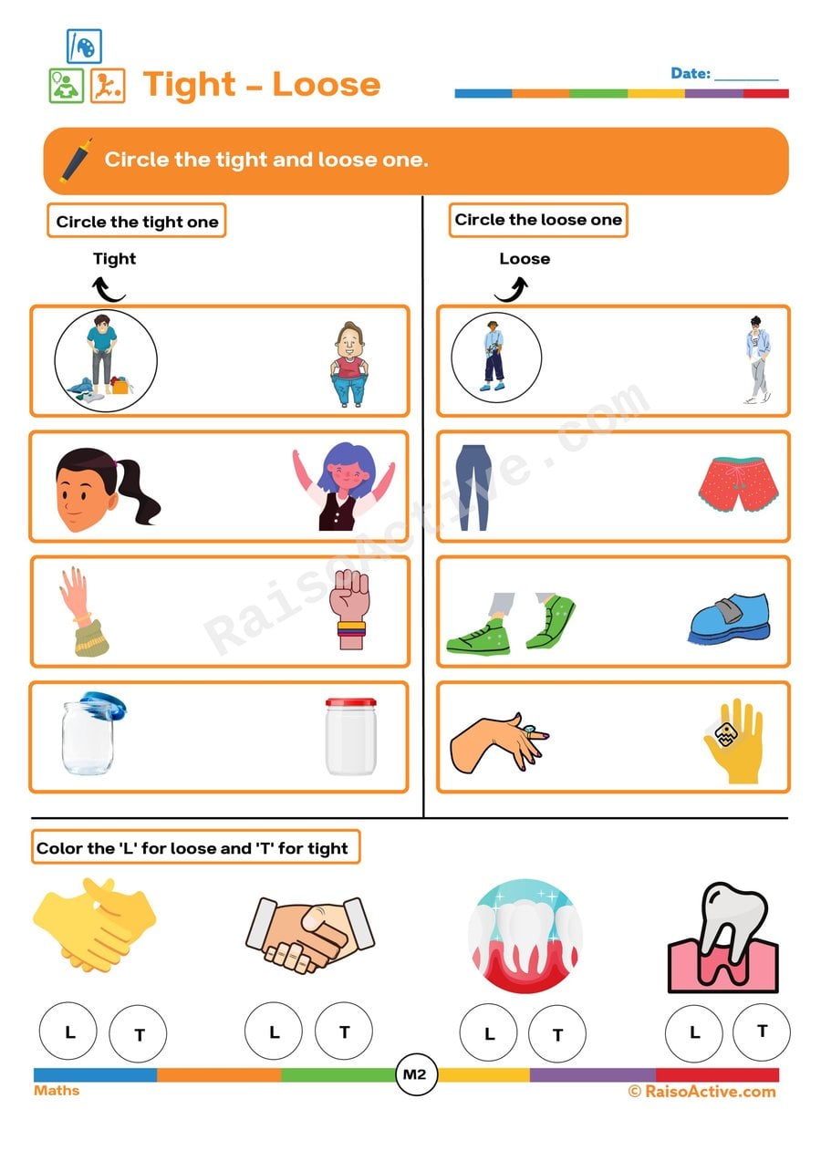 Tight and Loose Worksheet: Circle and Color!
