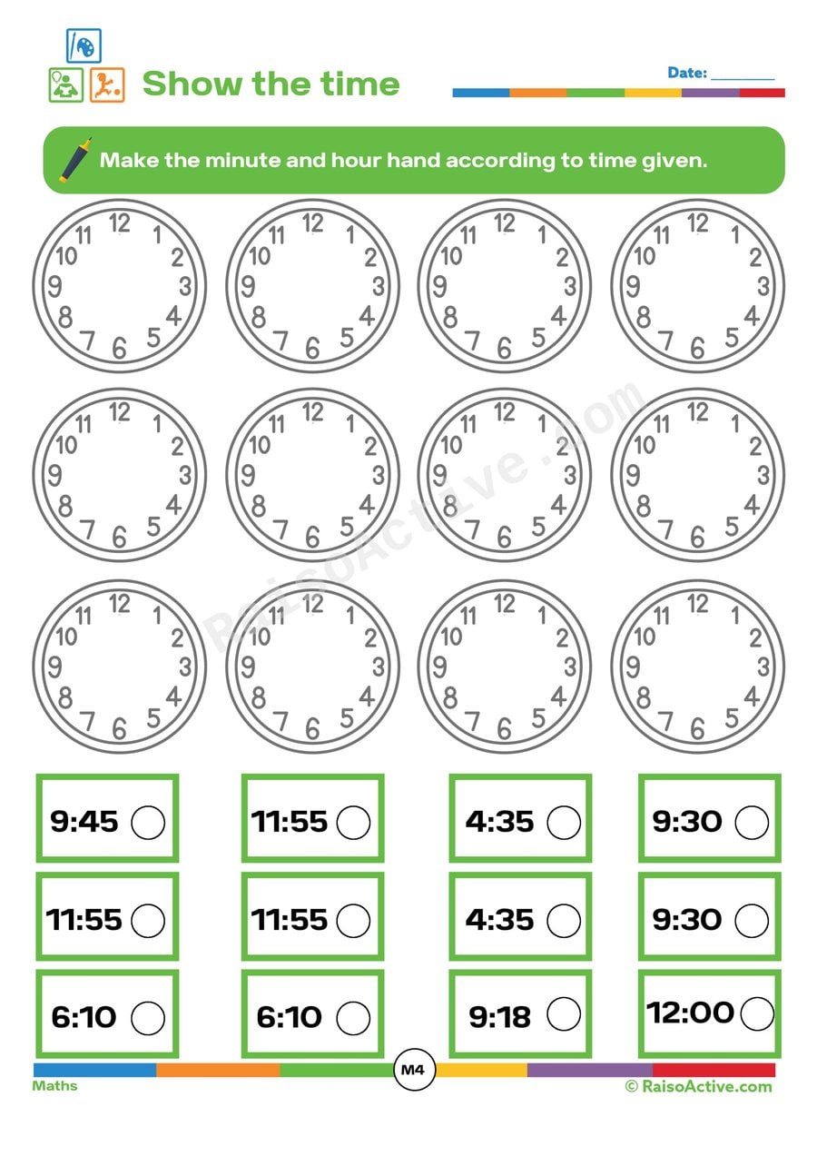 Time Telling Fun: Draw the Clock Hands! (3-5 Years)
