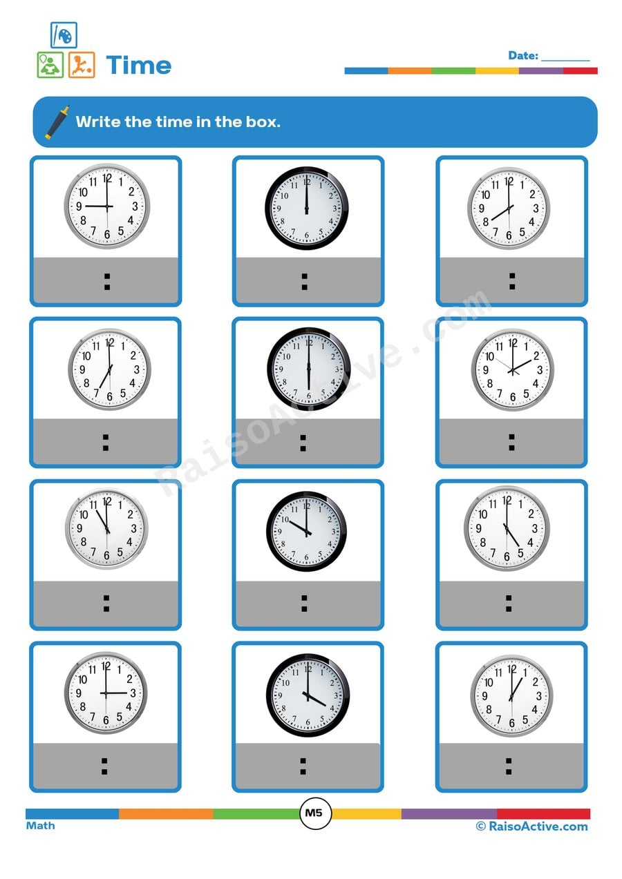 Time Telling Worksheet for Kids: Write the Time!