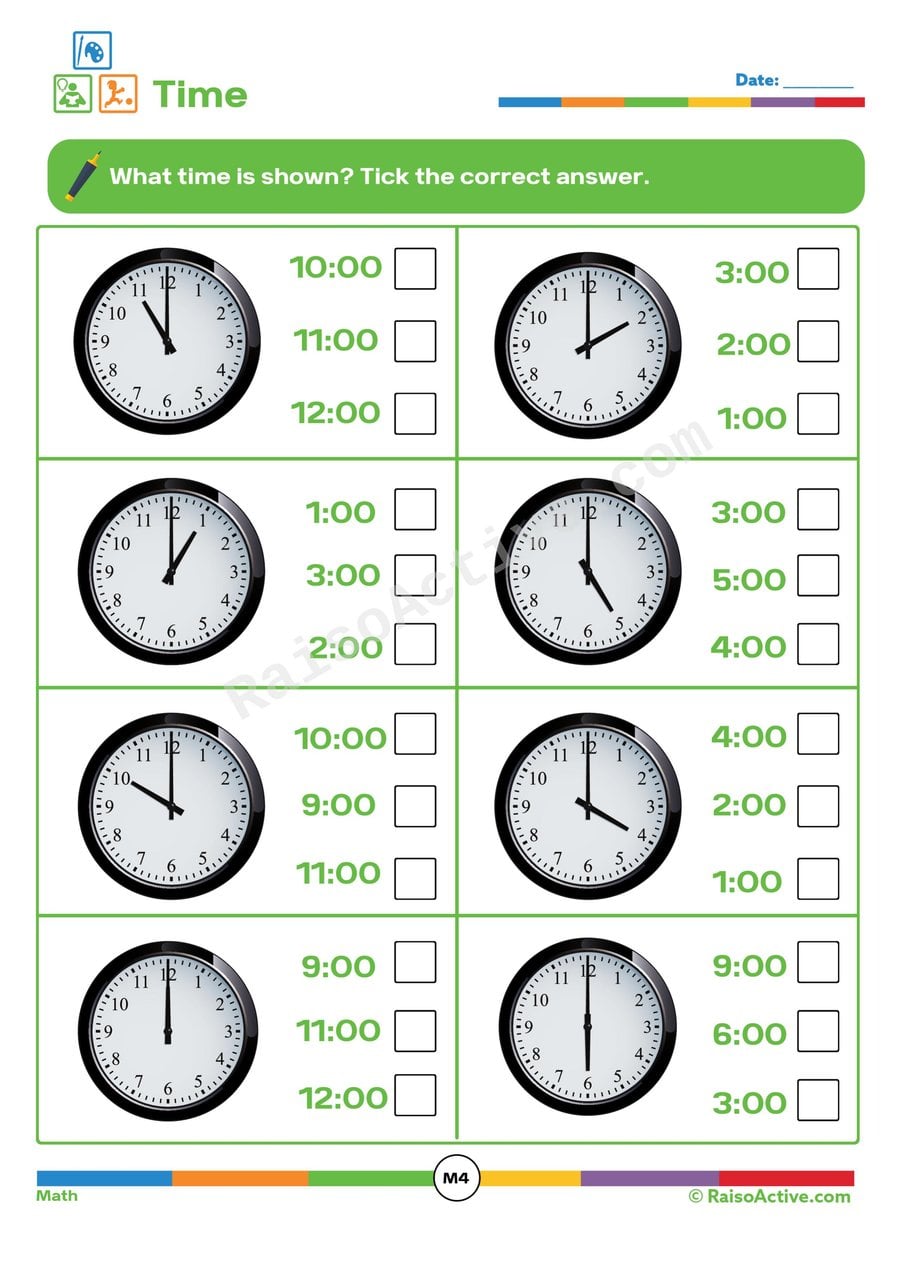 Time Telling Worksheet: What Time Is It? (3-5)