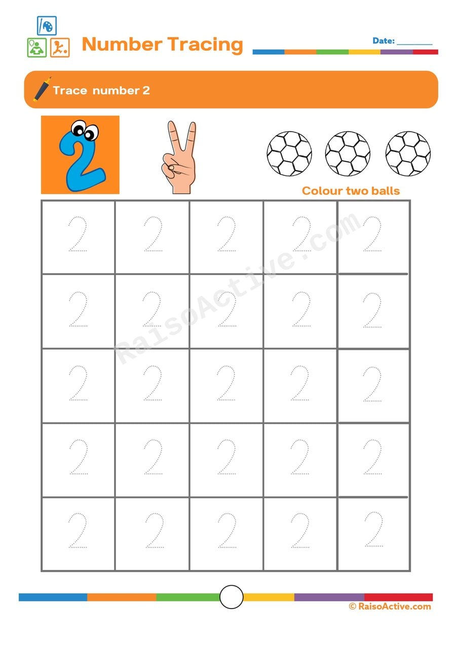 Trace and Color the Number 2 Worksheet
