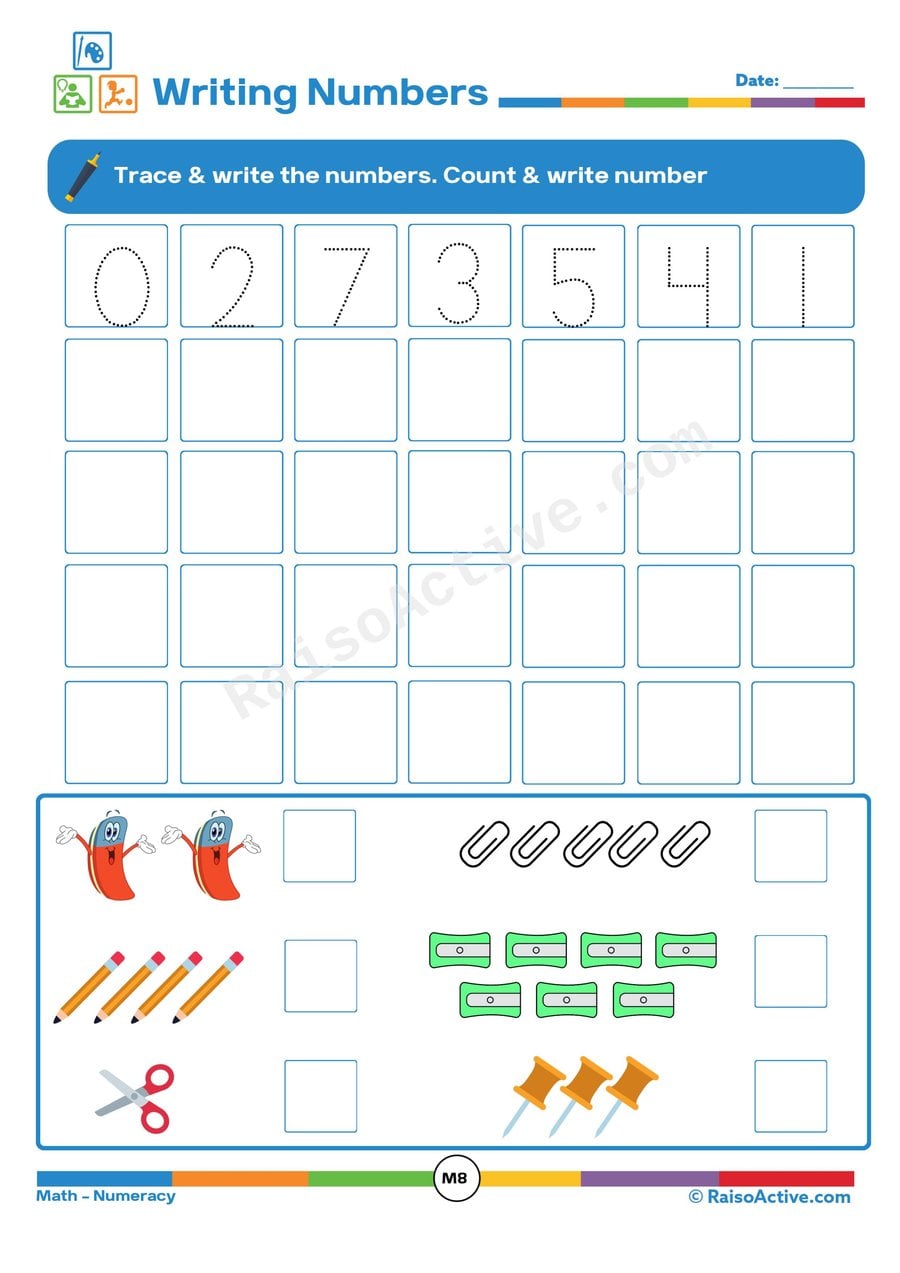 Trace and Write Numbers 0-5 Worksheet