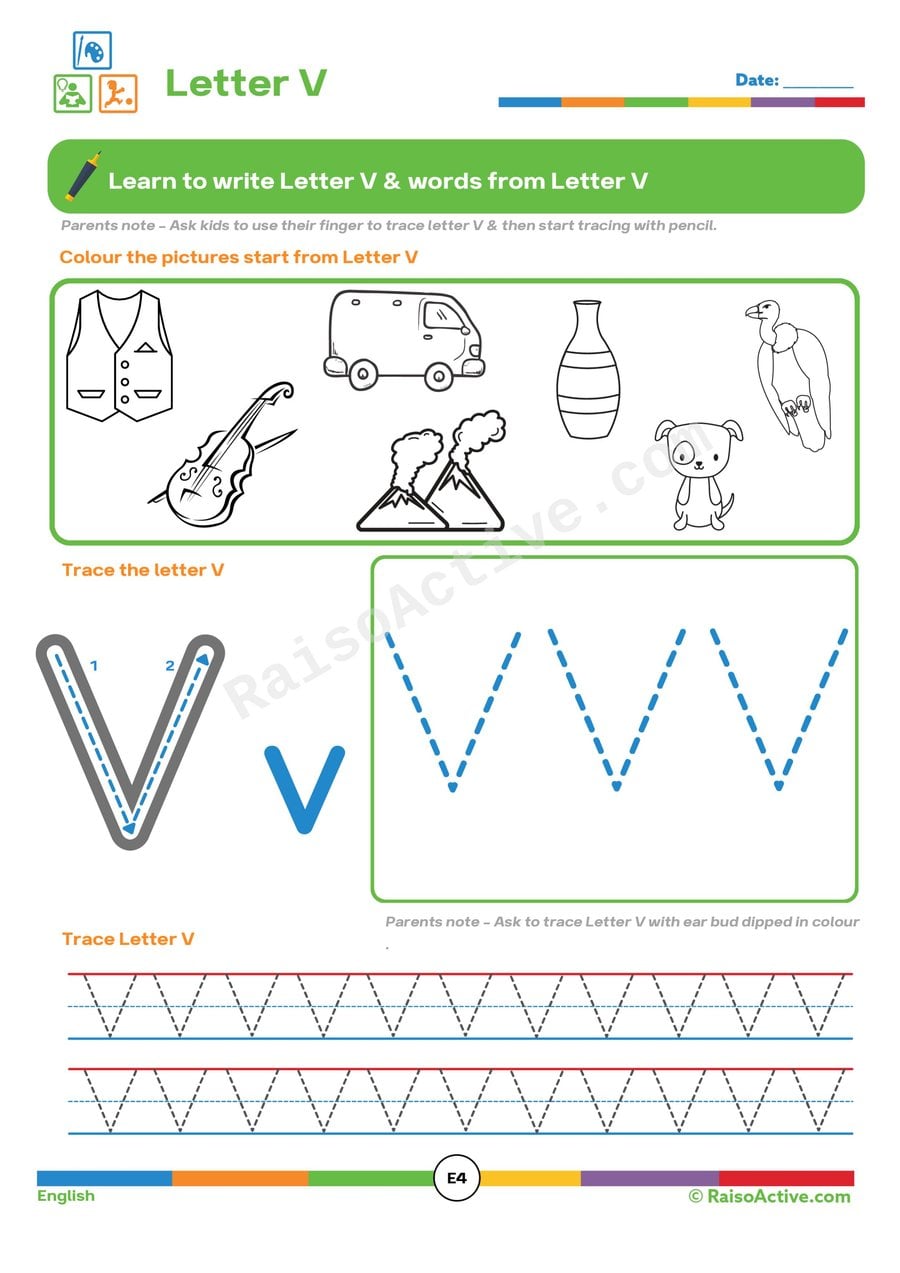 Trace the Letter V Worksheet for Preschoolers