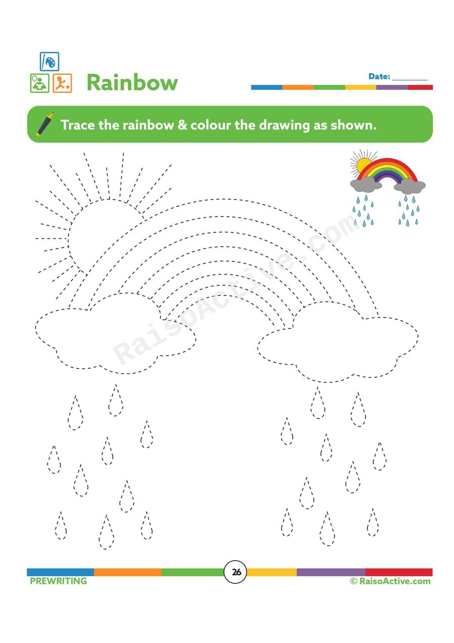 Trace the Rainbow Worksheet for Preschoolers