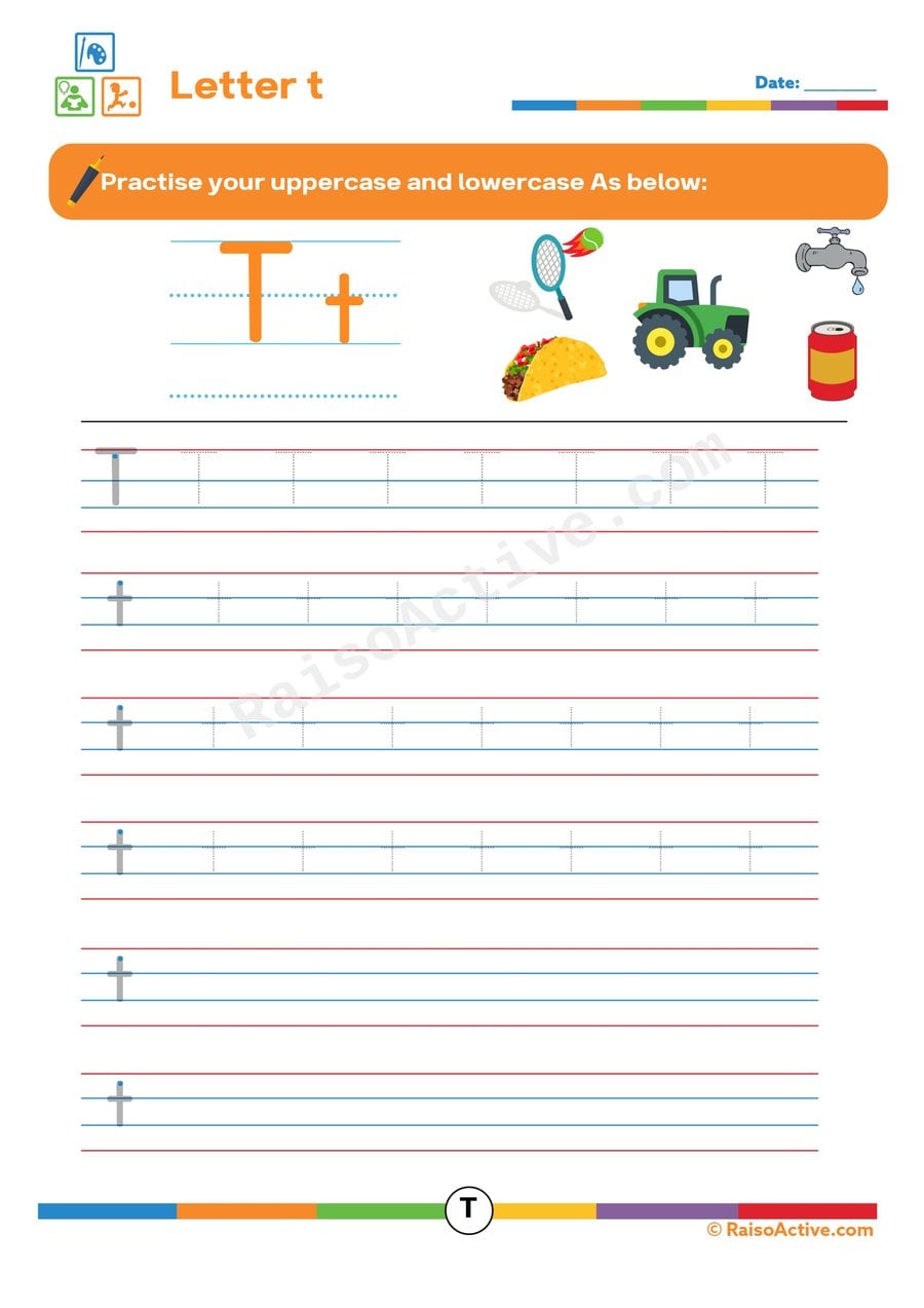 Tracing the Letter T Worksheet for Preschoolers