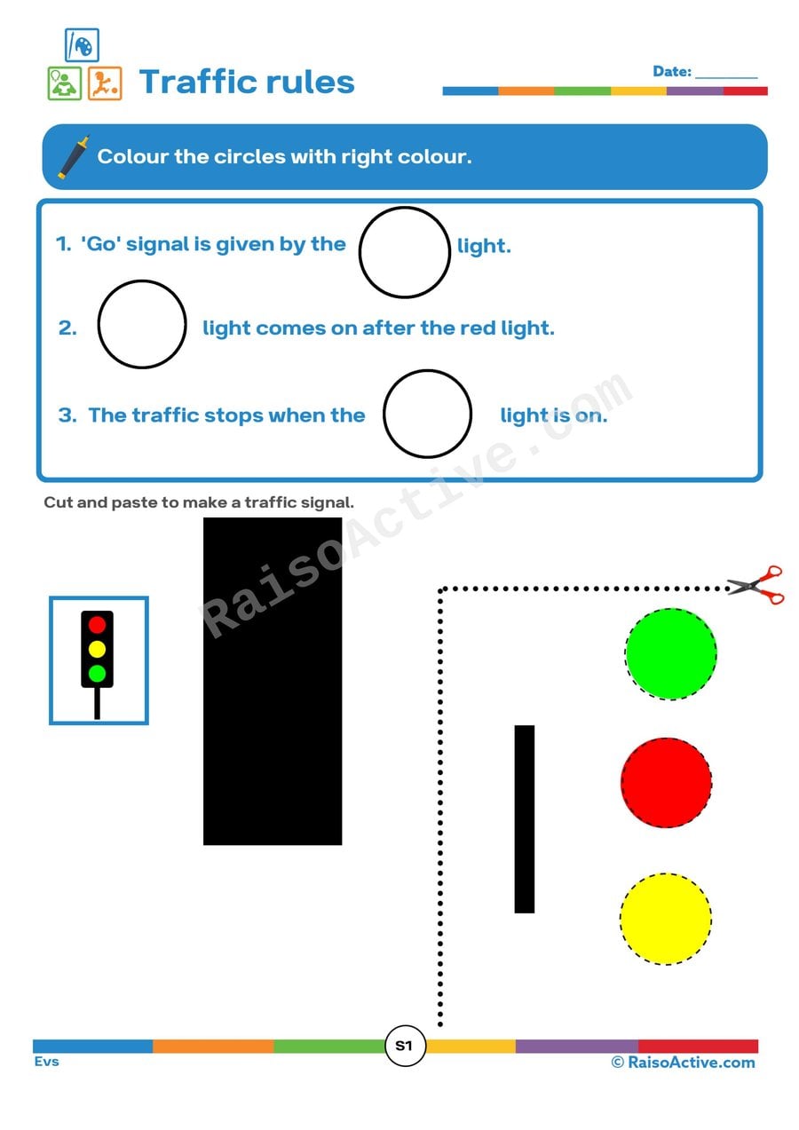 Traffic Light Colors Worksheet for Kids
