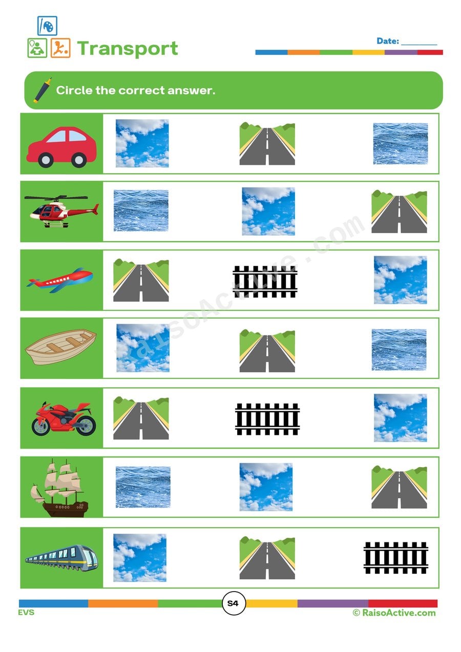 Transport Matching Worksheet for Preschoolers