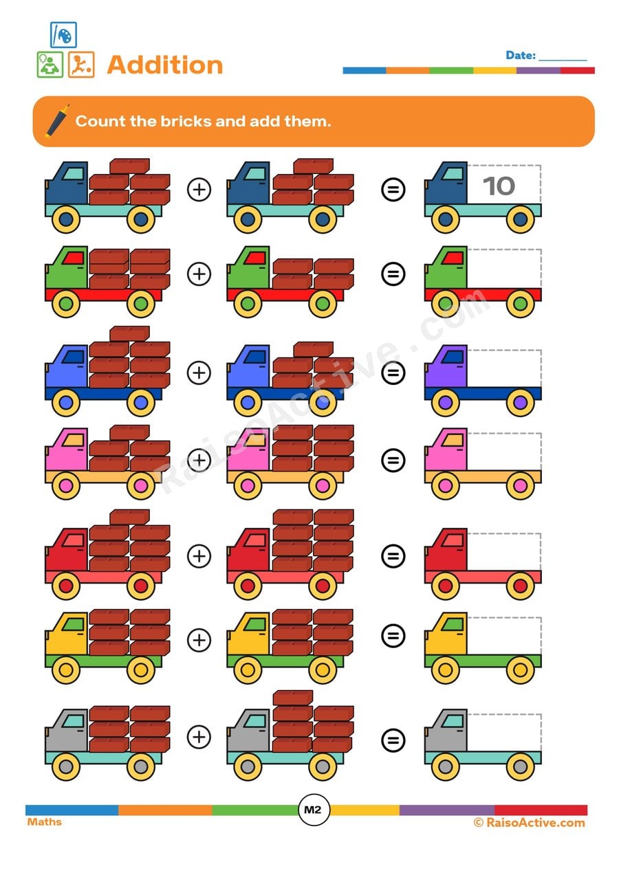 Truckload Addition Worksheet for Preschoolers