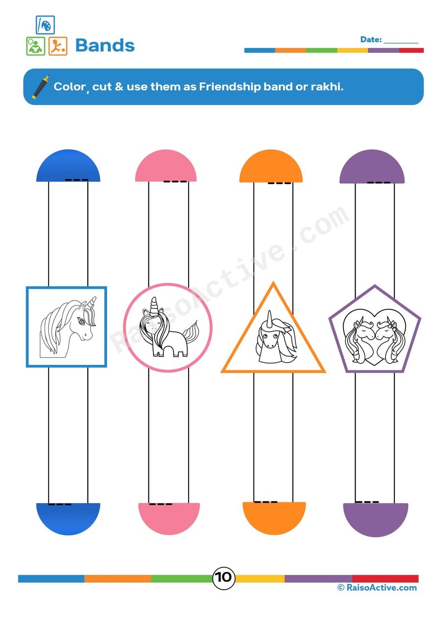 Unicorn Friendship Bands Worksheet for Kids