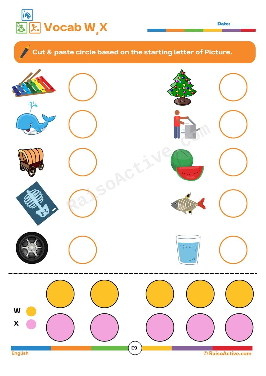W and X Words Worksheet: Cut and Paste Fun!