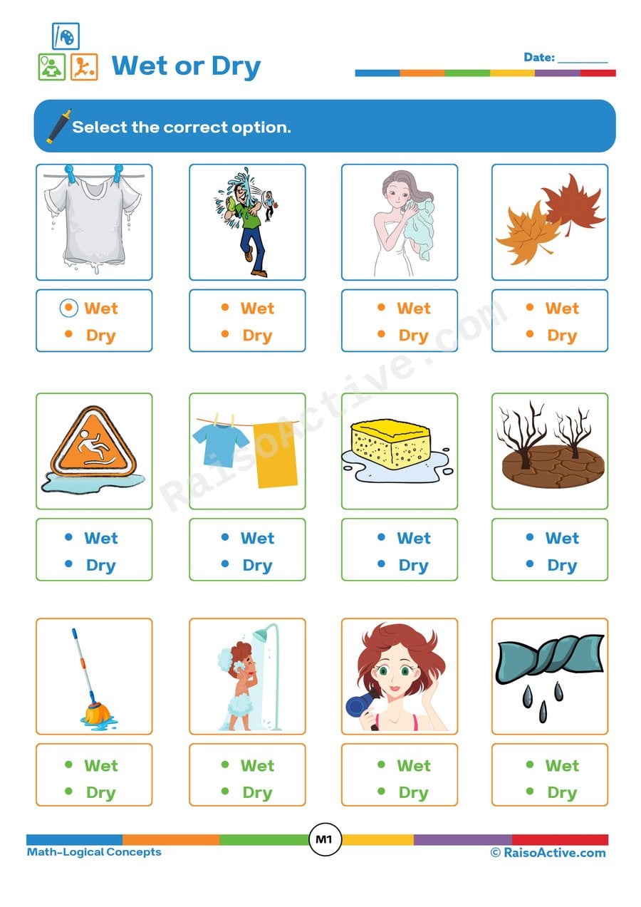 Wet or Dry Sorting Worksheet for Preschoolers
