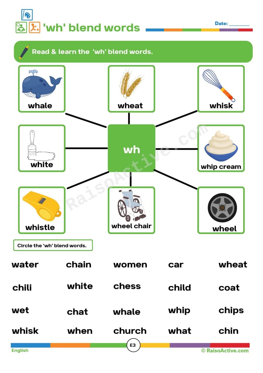 Wh' Blend Words Worksheet: Read, Learn, and Circle!