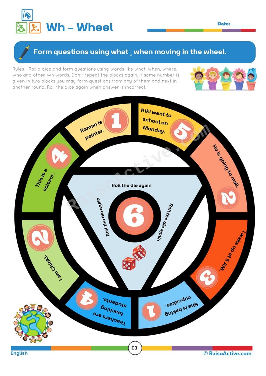 Wh- Wheel Worksheet: Question Formation Fun!