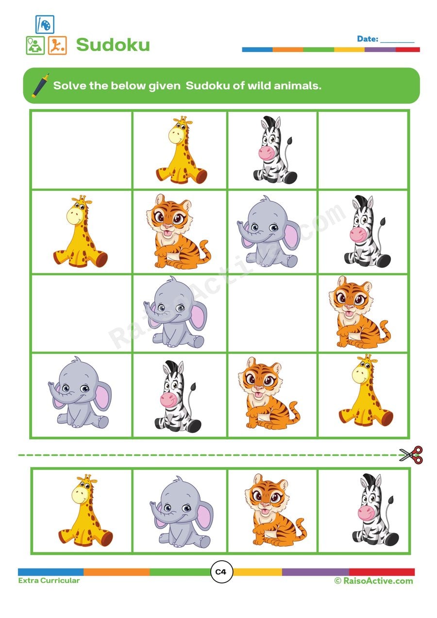 Wild Animals Sudoku Worksheet for Kids