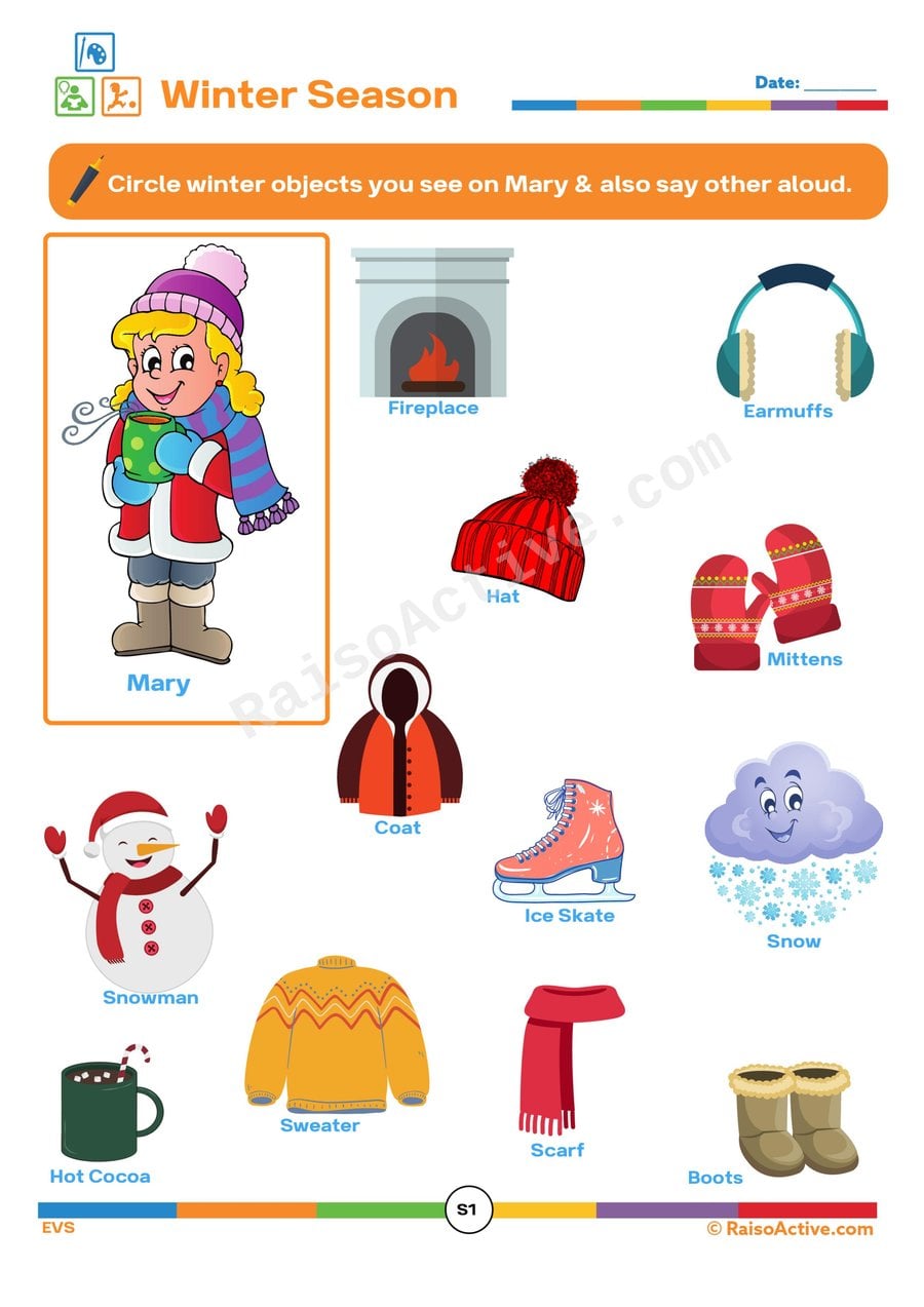 Winter Objects Worksheet: Circle and Say!
