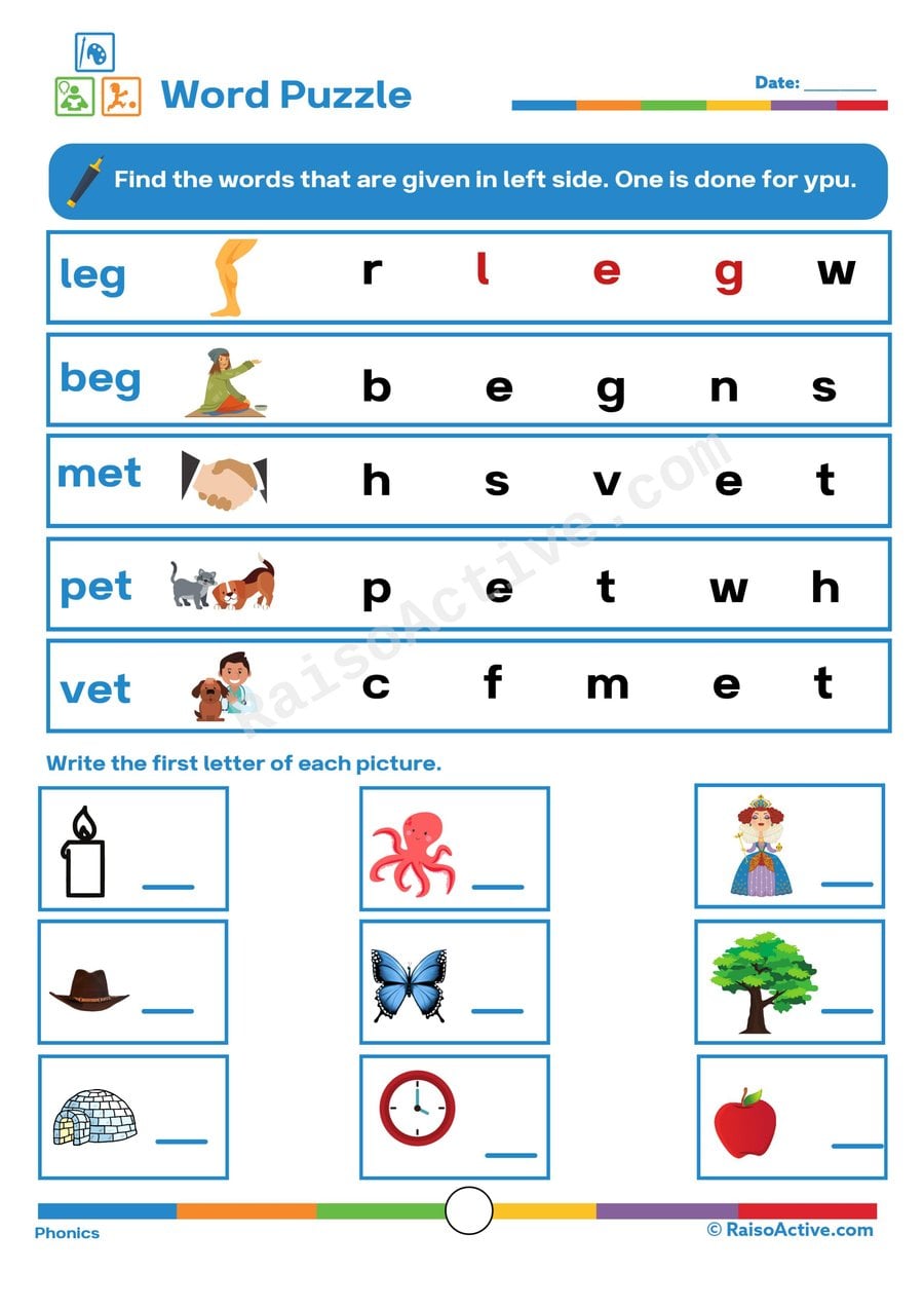 Word Puzzle Fun: Find and Write the First Letter!
