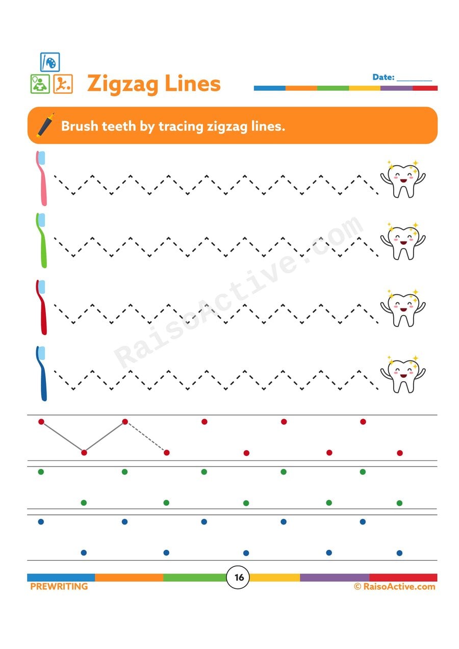 Zigzag Lines Tracing Worksheet: Brush Your Teeth!